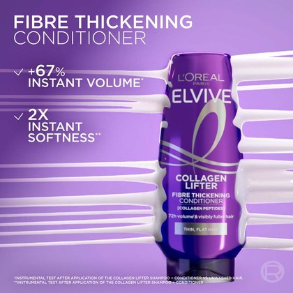 Collagen Lifter Fiber Thickening Conditioner: instant volume lift, +67% volume lift and 2x instant softness.