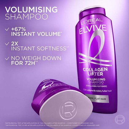 Collagen Lifter Volumising Shampoo: instant volume lift, +75% volume lift and no weigh down for 72H.