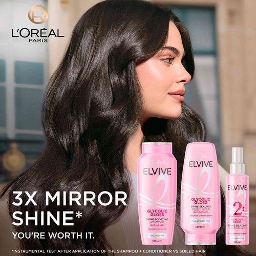 3X mirror shine* with the Elvive Glycolic Gloss shine serum