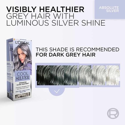 Absolute Silver Cool Silver Enhancing Silver treatment is recommended for dark grey hair