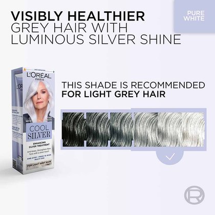 Pure White Cool Silver Enhancing Silver treatment is recommended for light grey hair