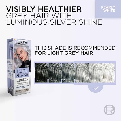 Pearly White Cool Silver Enhancing Silver treatment is recommended for light grey hair