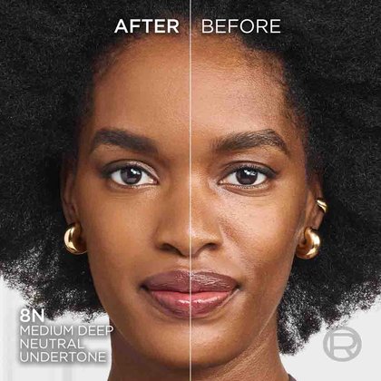 True Match liquid foundation 8N medium deep neutral undertone - Before After