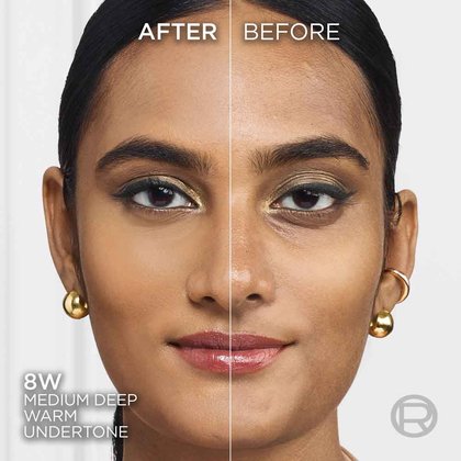True Match liquid foundation 8W medium deep warm undertone - Before After