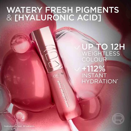 Hyaluron Tint Lip Stain Serum features watery fresh pigments, hyaluronic acid, up to 12-hour weightless colour, and instant hydration
