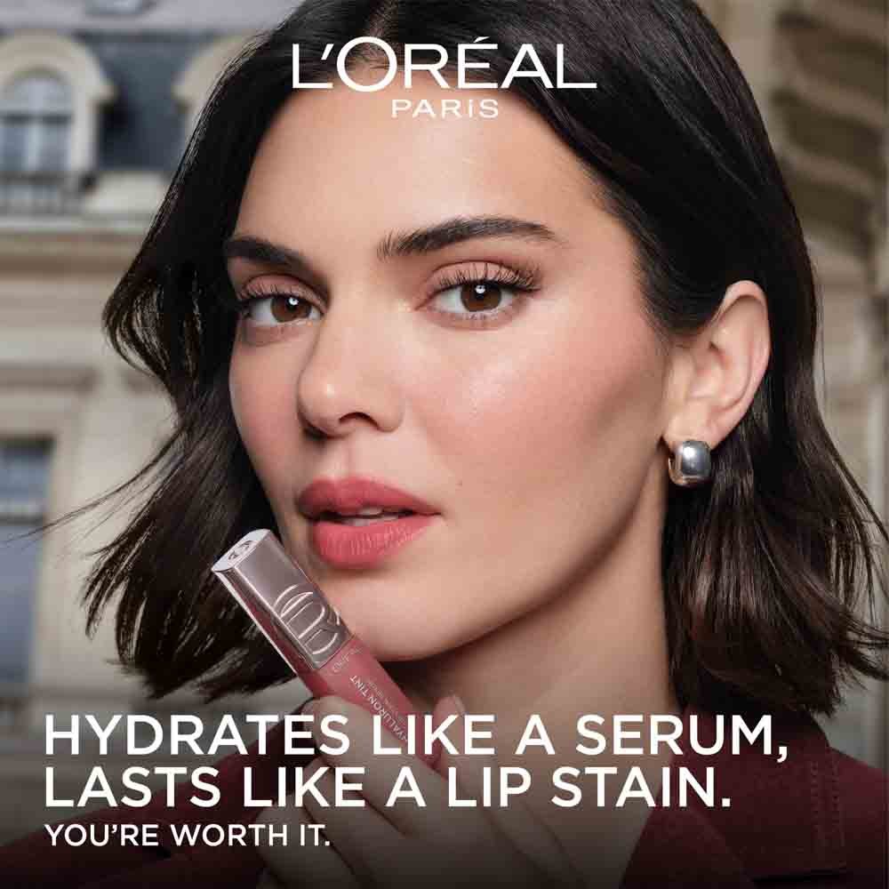Kendall Jenner wearing Hyaluron Tint Lip Stain Serum: hydrates like a serum, lasts like a lip stain