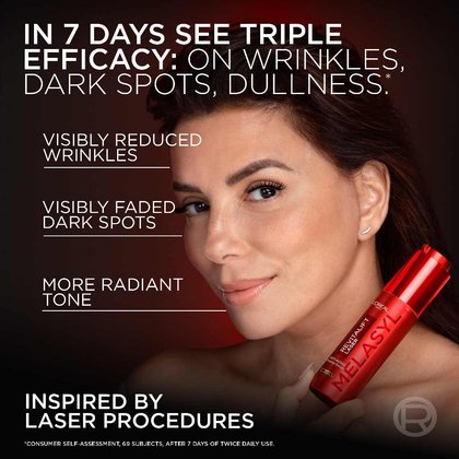 See triple efficacy in just 7 days* with the Revitalift Melasyl Anti‑Ageing Creamy Serum: reduced wrinkles, faded dark spots and more radiant tone. Inspired by laser procedures.